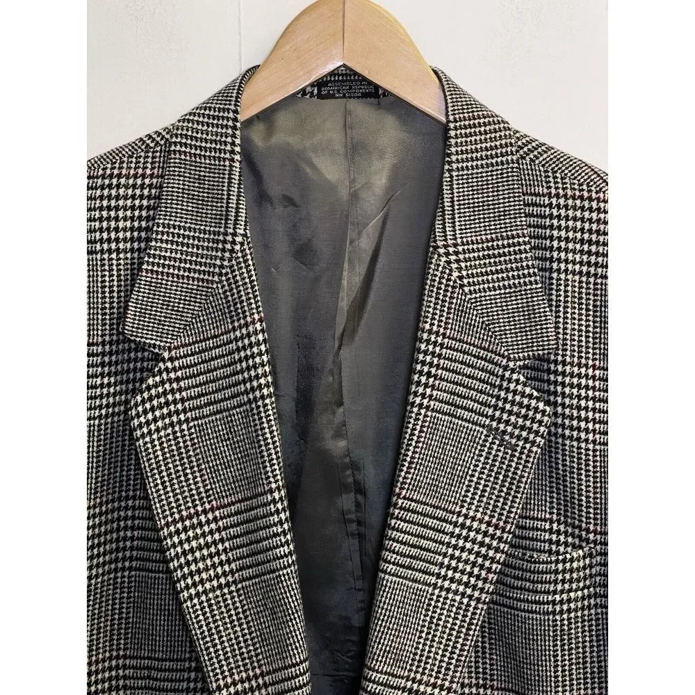46L Towncraft Suit Jacket Sport Coat Blazer Mens Plaid Glen Check Grey Wool Blen